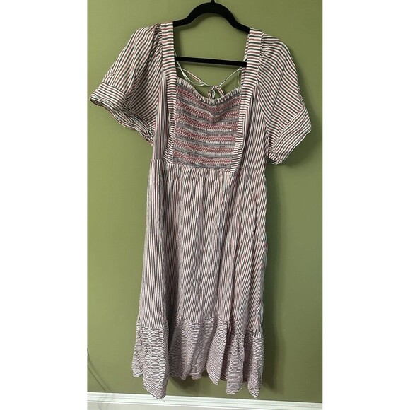 Babydoll Maxi Dress Size XXL Milkmaid Embroidered Red White & Blue Smocked - Picture 1 of 12